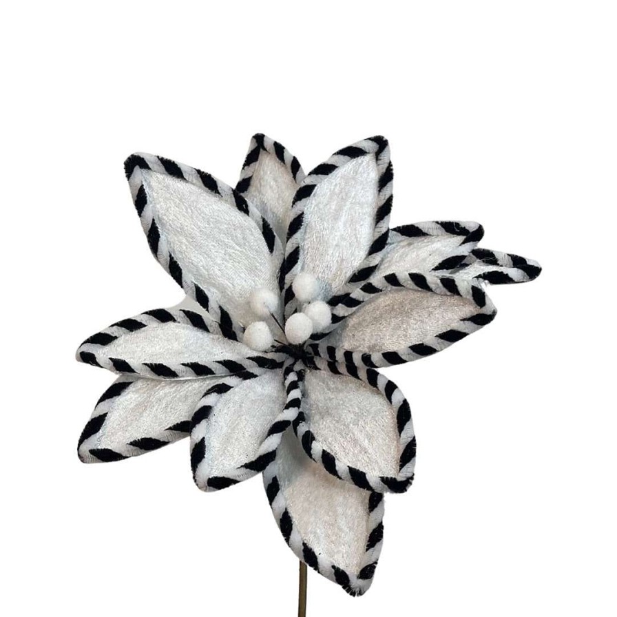 Liberty Floral Picks | Black And White Velvet Poinsettia Pick