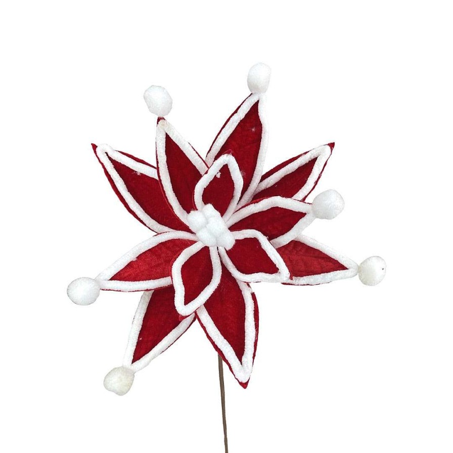 Direct Export Co. Stems | Red And White Velvet Jester Poinsettia Stem