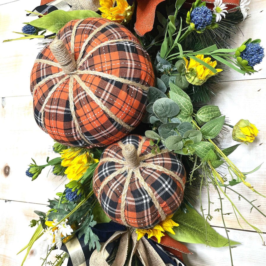 Liberty Floral Figurines | Plaid Fabric Pumpkin-Large