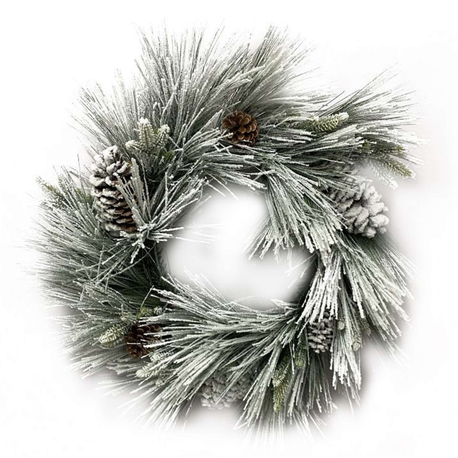 Liberty Floral Door Decor | Flocked Long Needle Pine Wreath, 24"