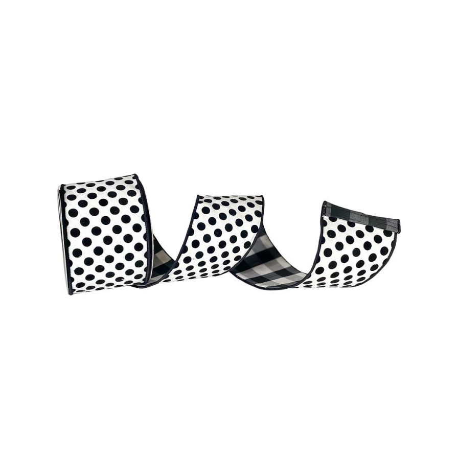 Farrisilk Spring Ribbon | Black And White Linen Polka Dot Plaid Ribbon, 4" X 10Yd