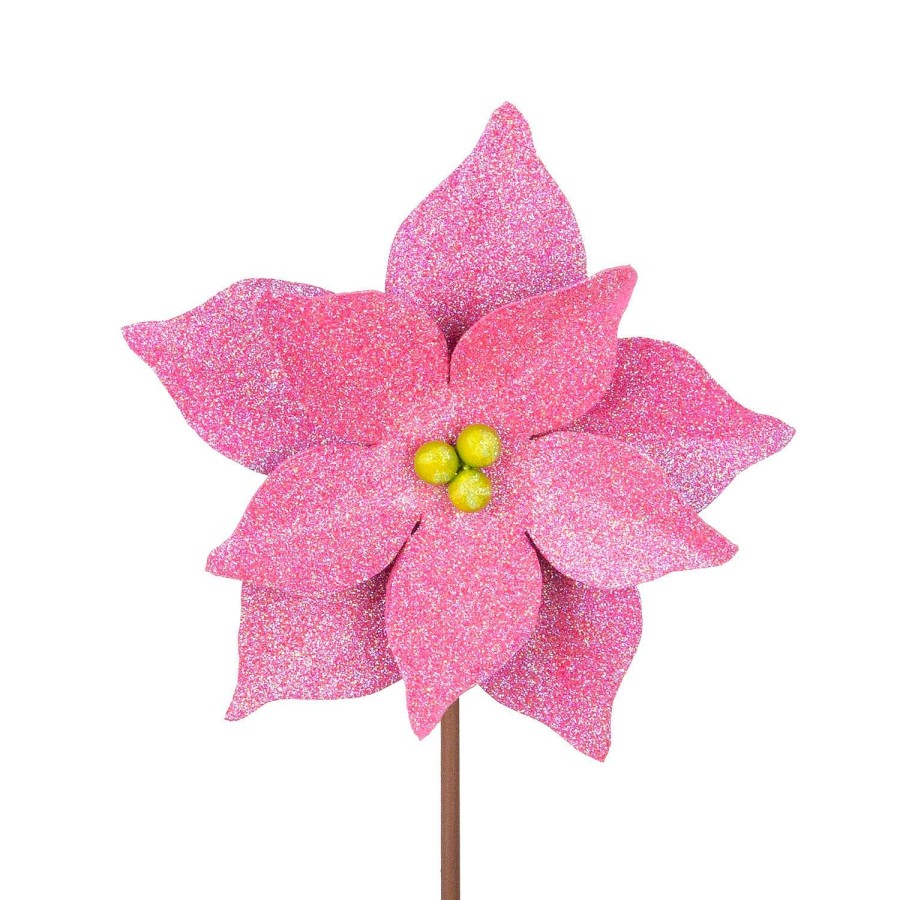 The Round Top Collection Winter | All Glitter Pink Poinsettia Stake