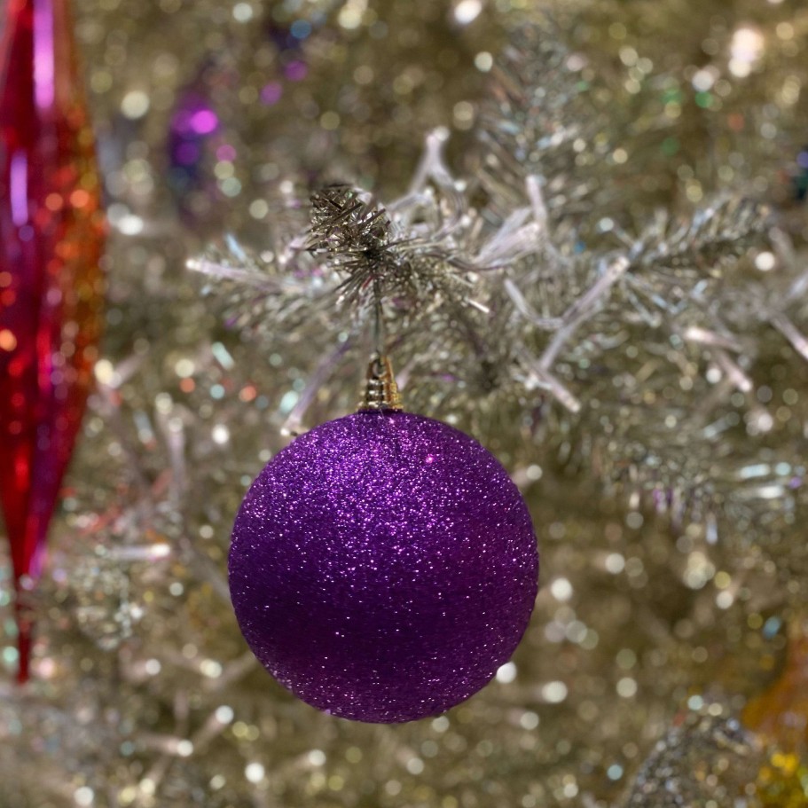 Farrisilk Mardi Gras | Purple Glitter Ball Ornament, 6"