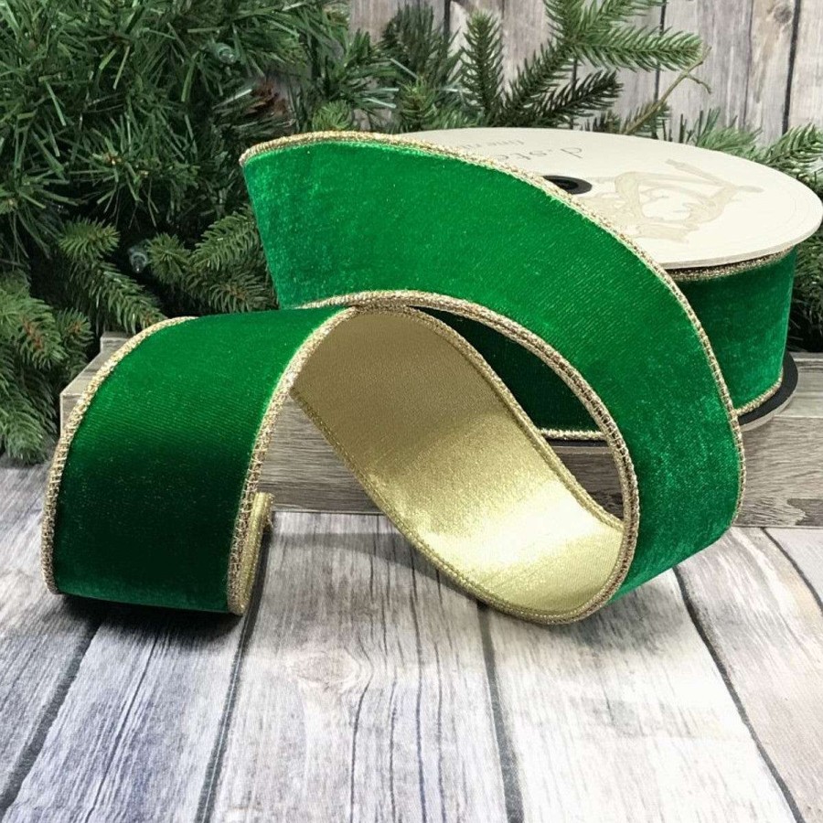 D. Stevens St. Patrick'S Day | Green Velvet Glitter Gold Trim Ribbon, 4" X 10Yd