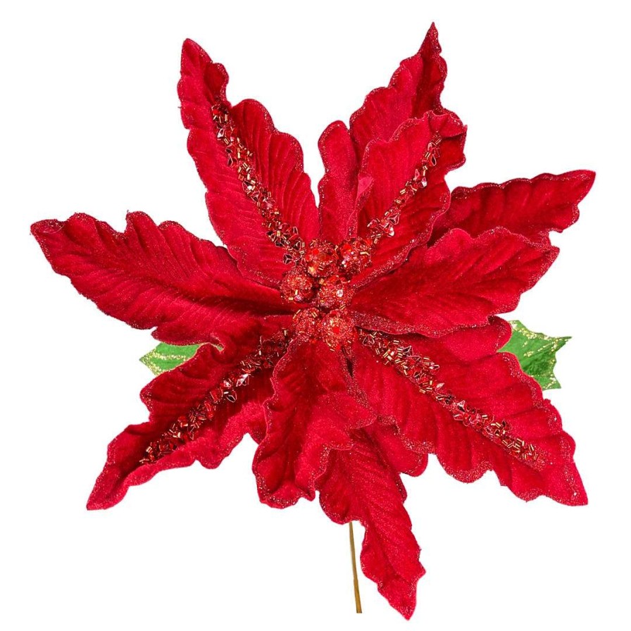 Regency Stems | Deluxe Red Velvet Poinsettia Stem, 28.5"