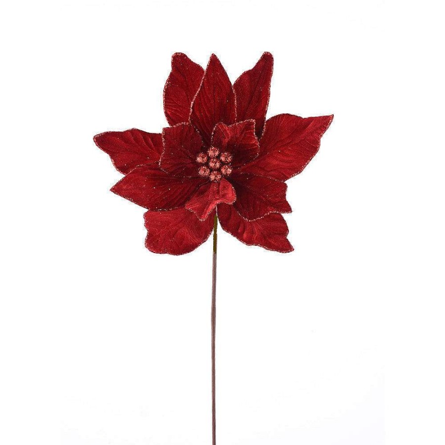 Direct Export Co. Floral Decor | Deep Red Velvet Poinsettia Spray