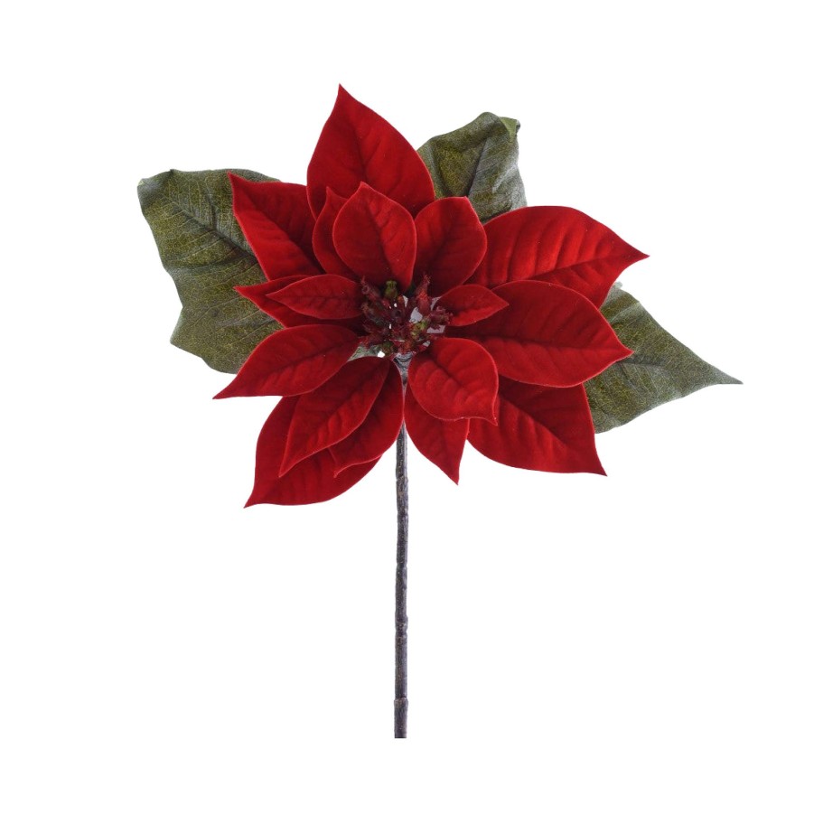 Direct Export Co. Floral Decor | Red With Green Leaves Poinsettia Pick