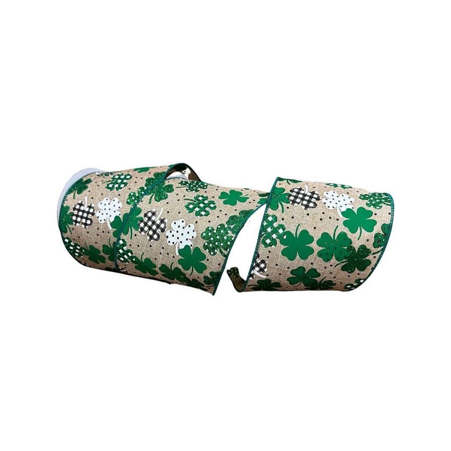 Craig Bachman St. Patrick'S Day | Patterned Shamrocks Ribbon, 4" X 10Yd