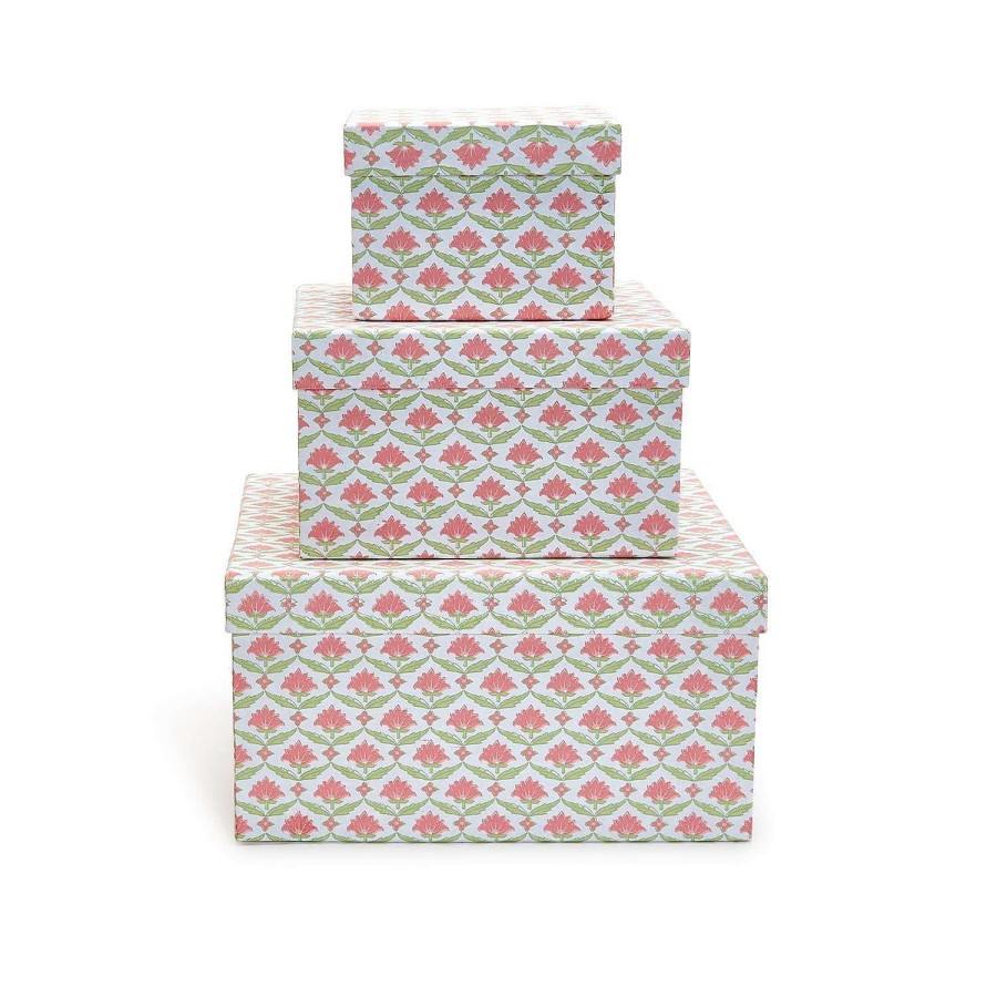 Two's Company Table Decor | Floral Block Print Nesting Boxes