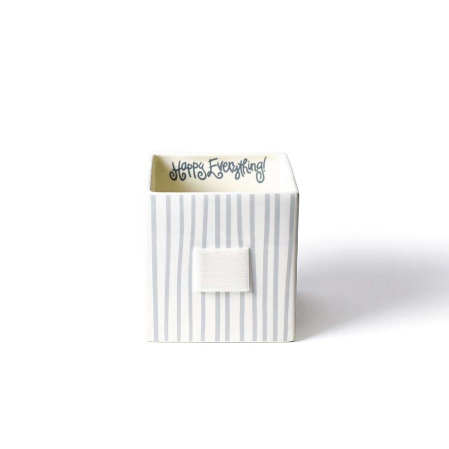 Happy Everything Decorative Containers | Stone Mini Stripe Medium Nesting Cube By Happy Everything!