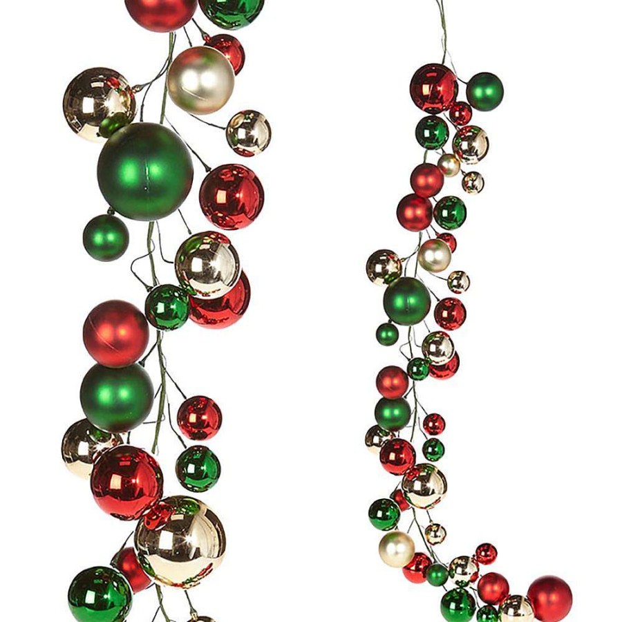 RAZ Garlands | Ball Garland In Red, Green And Gold, 4'