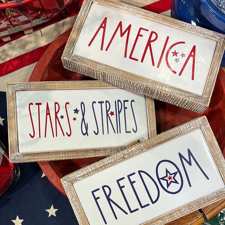 Transpac Wall Decor | Stars And Stripes Wood Frame Metal Block