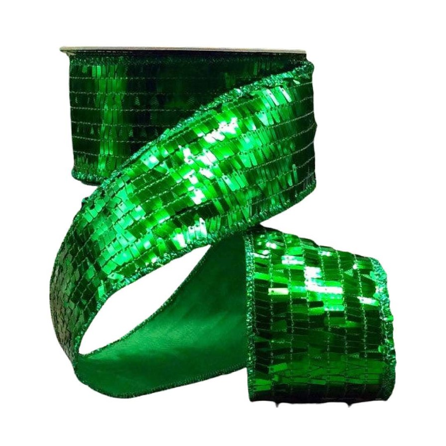 D. Stevens Mardi Gras | Sequin La Garconne Emerald Green Ribbon, 2.5" X 10Yd