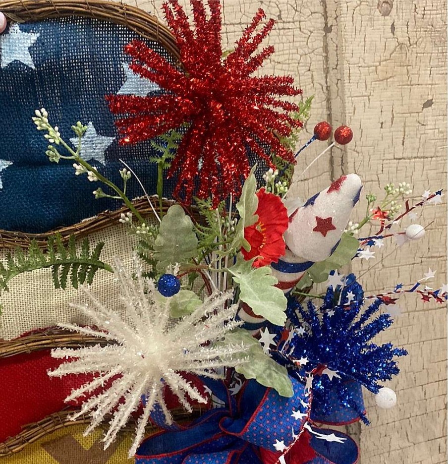 Liberty Floral Sprays | Red, White, Blue Glitter Pom Spray