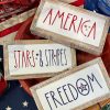 Transpac Table Decor | Stars And Stripes Wood Frame Metal Block