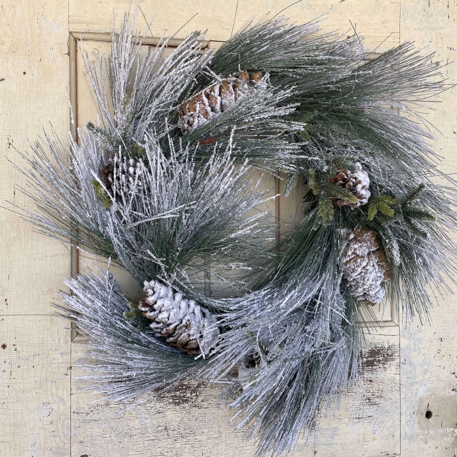 Liberty Floral Wall Decor | Flocked Long Needle Pine Wreath, 24"