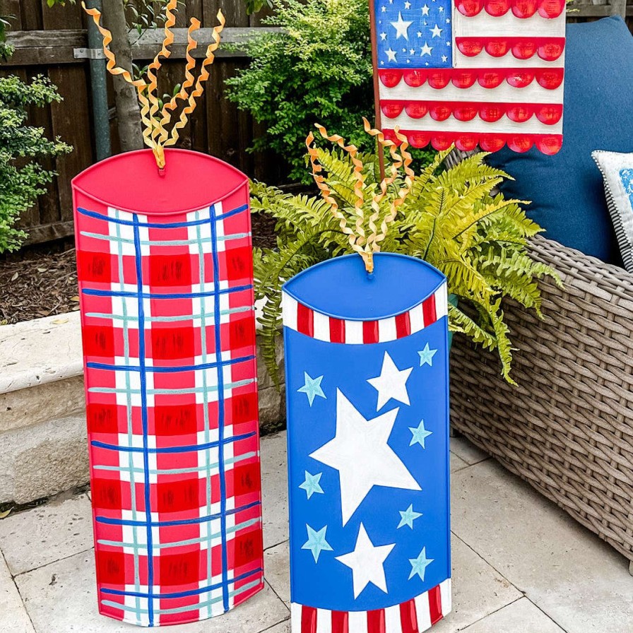 The Round Top Collection Pot Stakes | Red Plaid Firecracker Yard Display