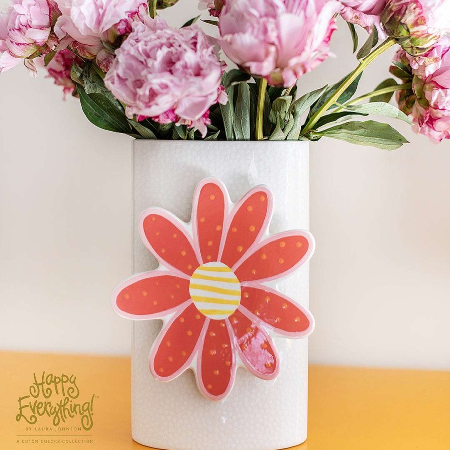 Happy Everything Decorative Containers | White Small Dot Big Oval Vase By Happy Everything!