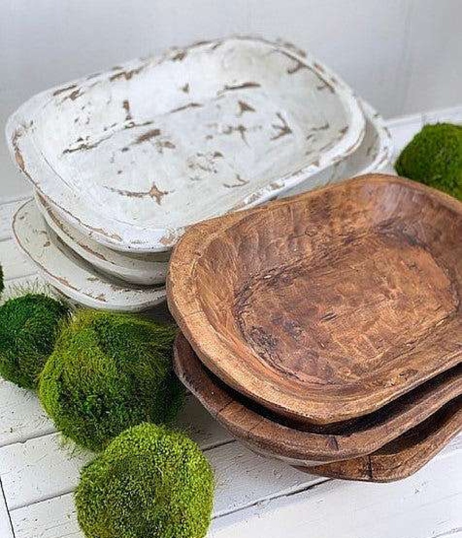 Forever Green Art Decorative Containers | Medium Carved Dough Bowl