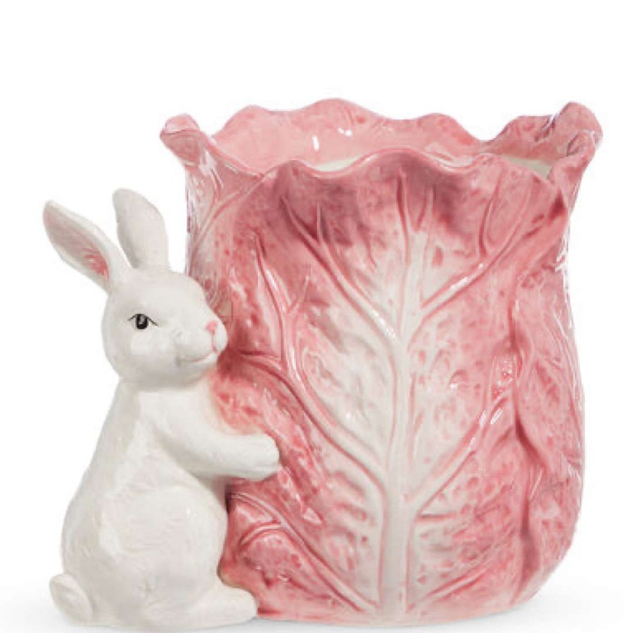 RAZ Kitchen & Dining | Pink Cabbage Container With Bunny