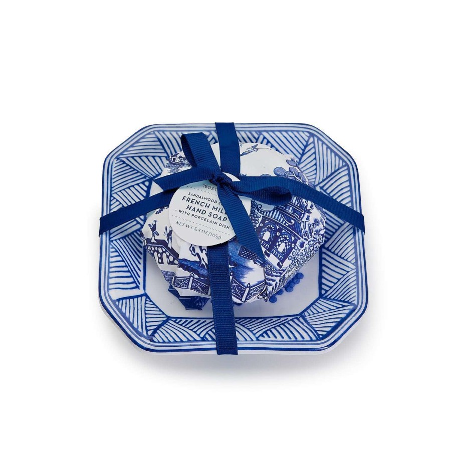 Two's Company Kitchen & Dining | Blue Willow Sandalwood Scented French Milled Soap With Porcelain Tray