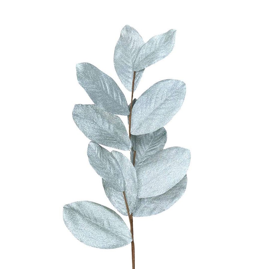 Regency Floral Decor | Aqua Glitter Trinity Magnolia Leaf Spray