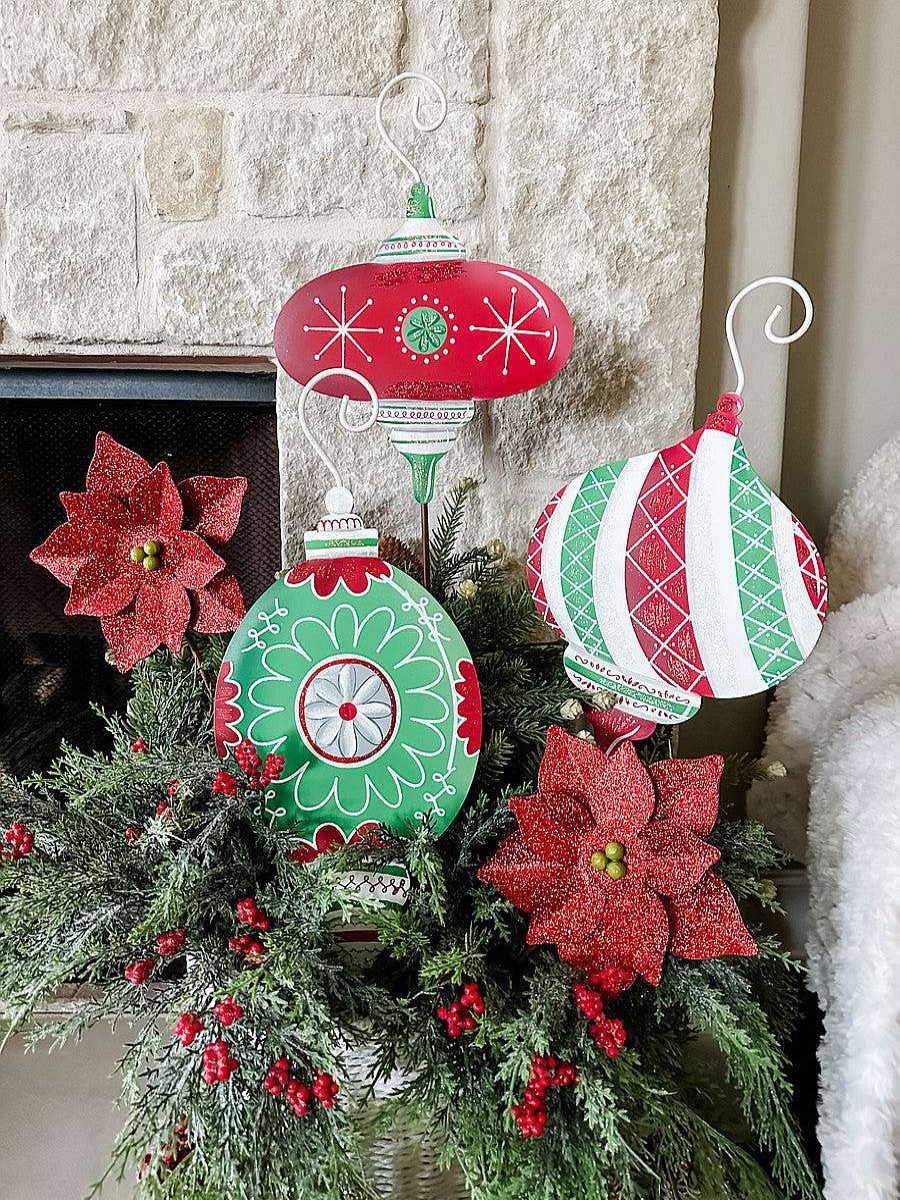 The Round Top Collection Pot Stakes | All Glitter Red Poinsettia Stake