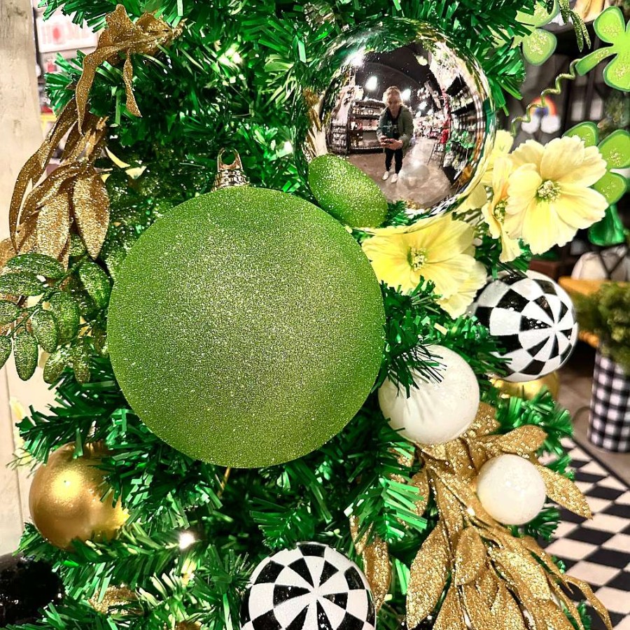 Farrisilk Mardi Gras | Lime Green Glitter Ball Ornament, 8"