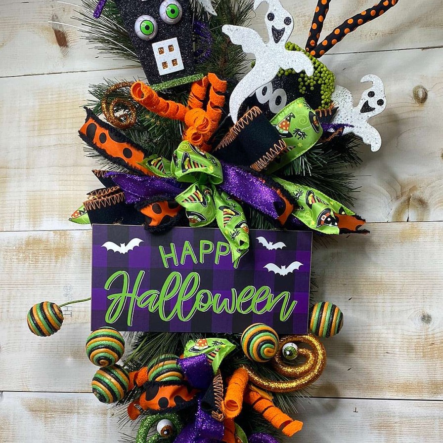 Craig Bachman Table Decor | Purple Check Happy Halloween Sign