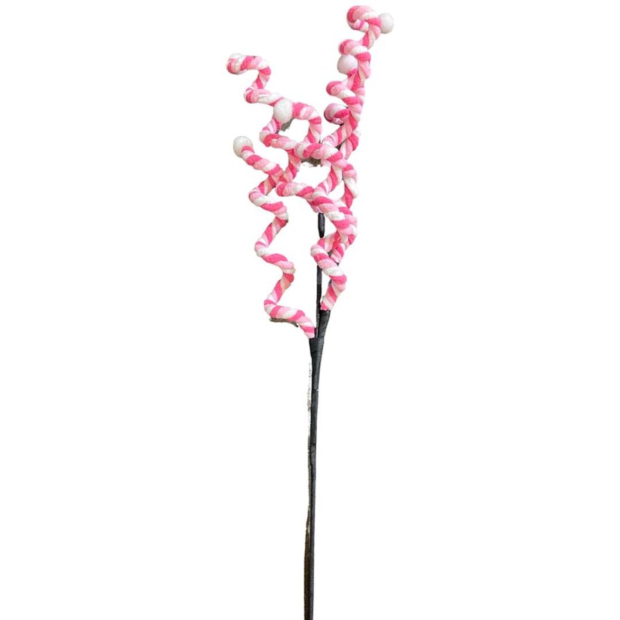 Liberty Floral Floral | Pink Chenille Curly Spray On Black Stem