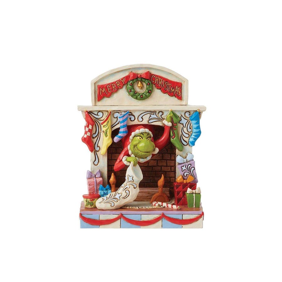 Department 56 Figurines | Grinch Peaking Out Of Fireplace Figurine, Dept. 56 Village