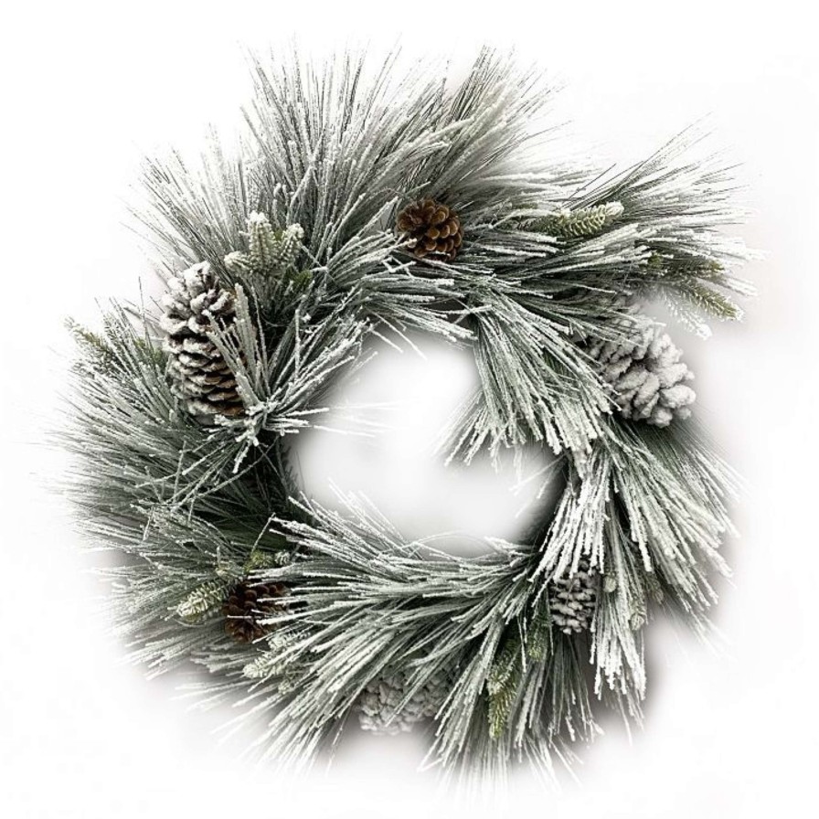 Liberty Floral Wall Decor | Flocked Long Needle Pine Wreath, 24"