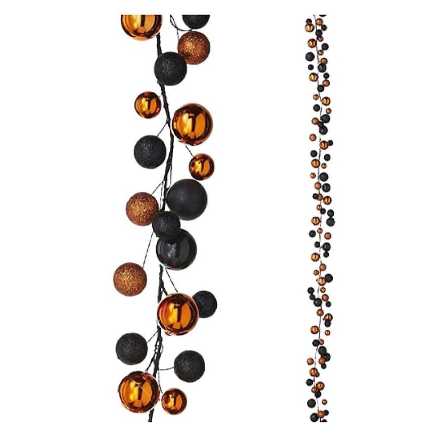 RAZ Garlands | Orange And Black Halloween Ball Garland 6'