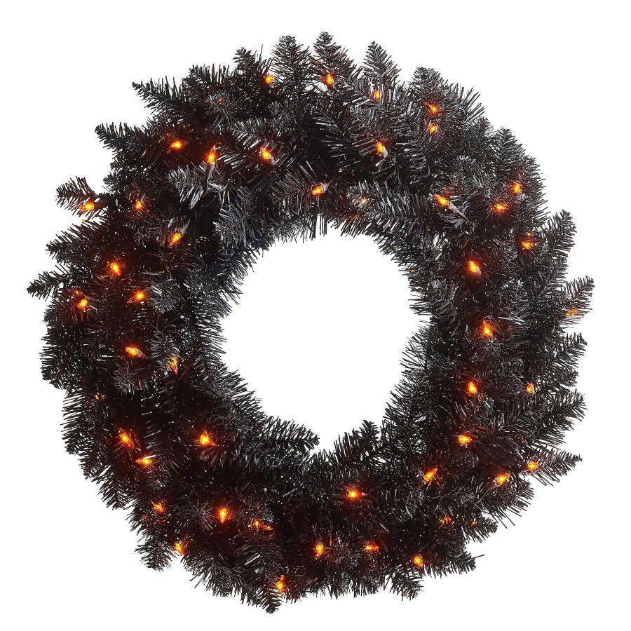 RAZ Door Decor | Pre-Lit Black Tinsel Wreath