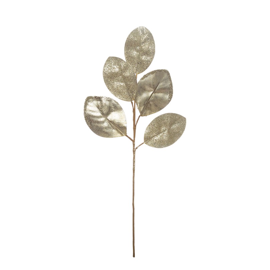 Creative Coop Floral Decor | Platinum Glitter Magnolia Leaf Spray