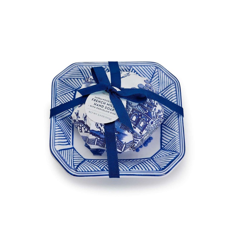 Two's Company Spring | Blue Willow Sandalwood Scented French Milled Soap With Porcelain Tray