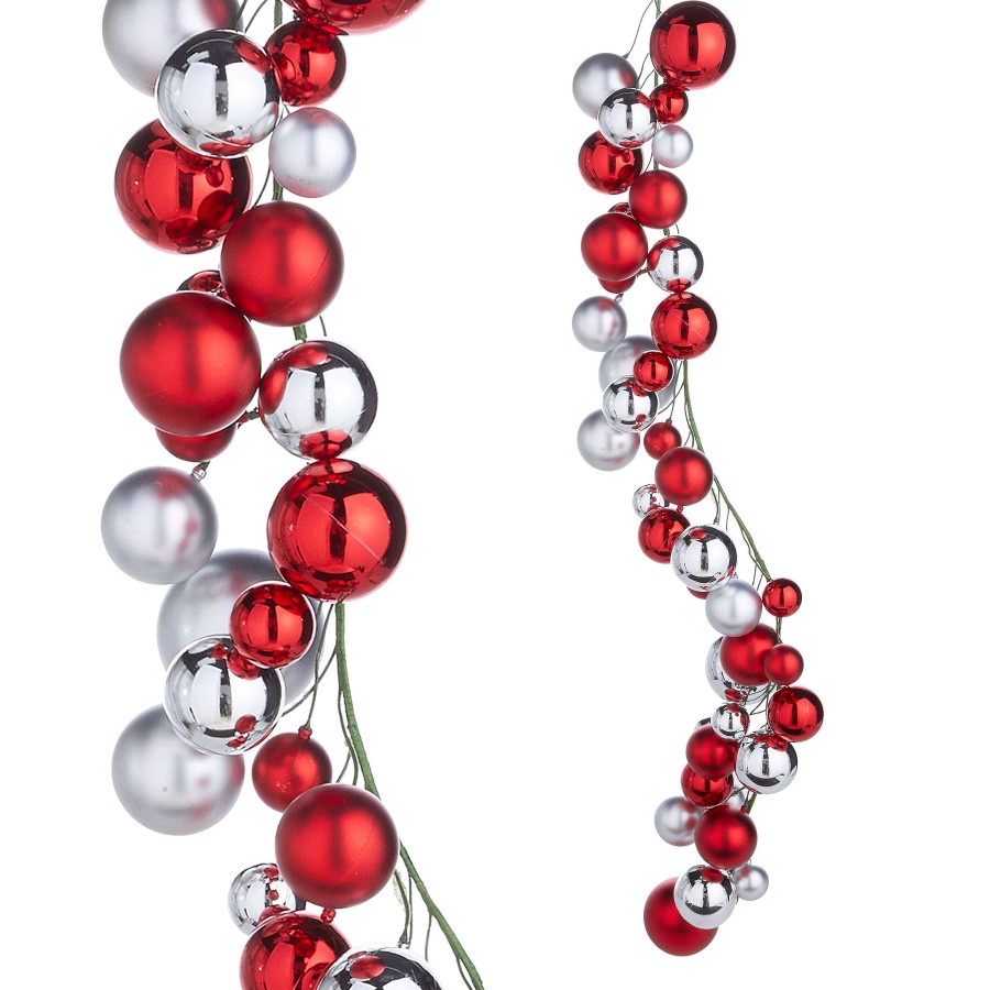 RAZ Garlands | 4' Red And Silver Ball Garland