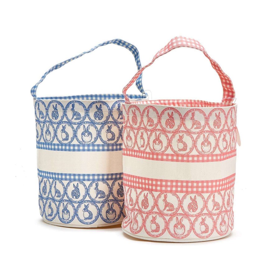 Two's Company Decorative Containers | Easter Egg Hunt Bucket Bag With Gingham Bunny