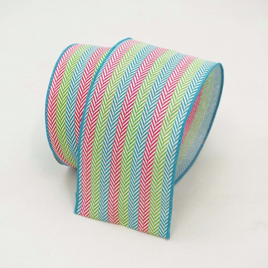 Farrisilk Spring Ribbon | Herringbone Multicolored Stripes 2.5"X10Yd