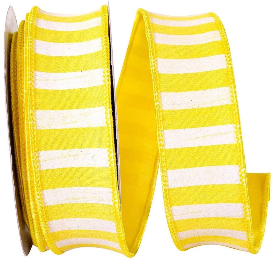 Reliant Ribbon Spring Ribbon | Sunshine Cabana Horizontal Stripe Ribbon, 1.5" X 10Yd