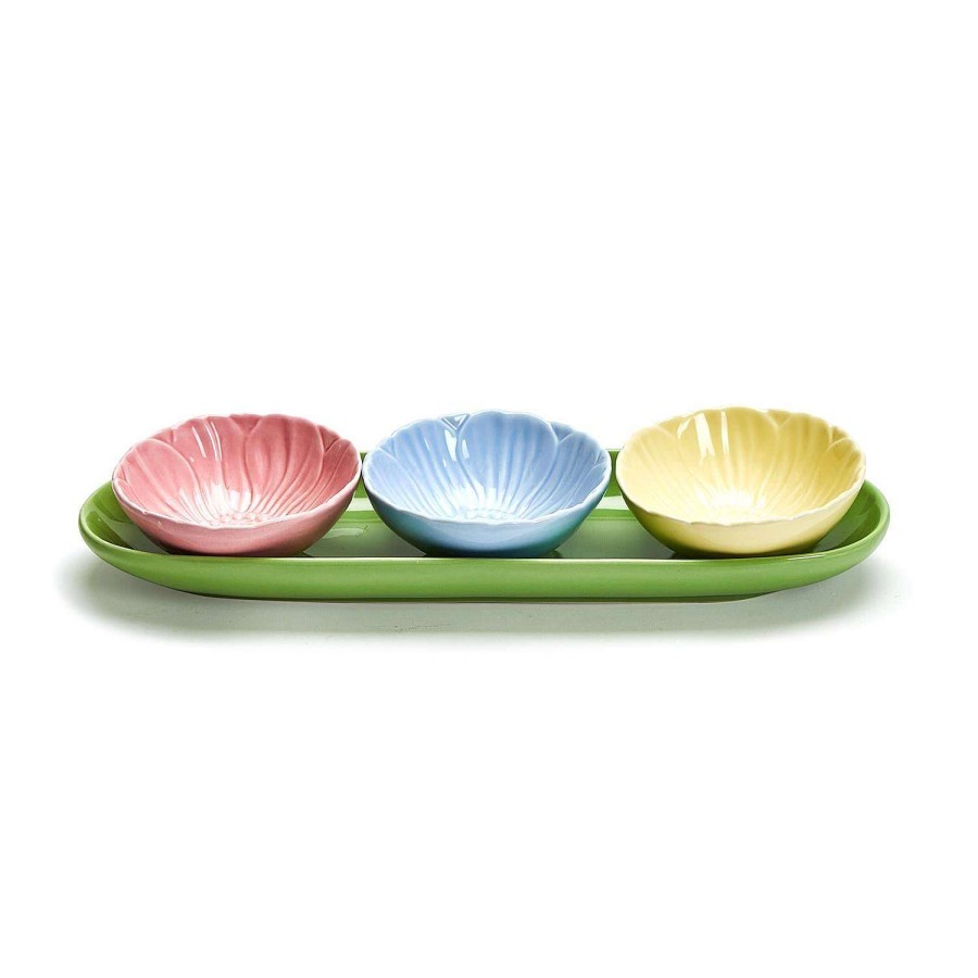 Two's Company Kitchen & Dining | Flower Tidbit Bowls With Tray