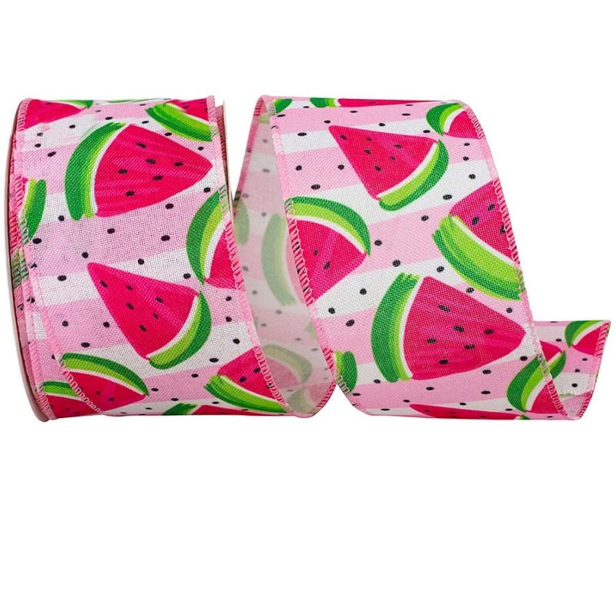 Reliant Ribbon Ribbon | Watermelon Slices Linen Ribbon, 2.5" X 10Yd