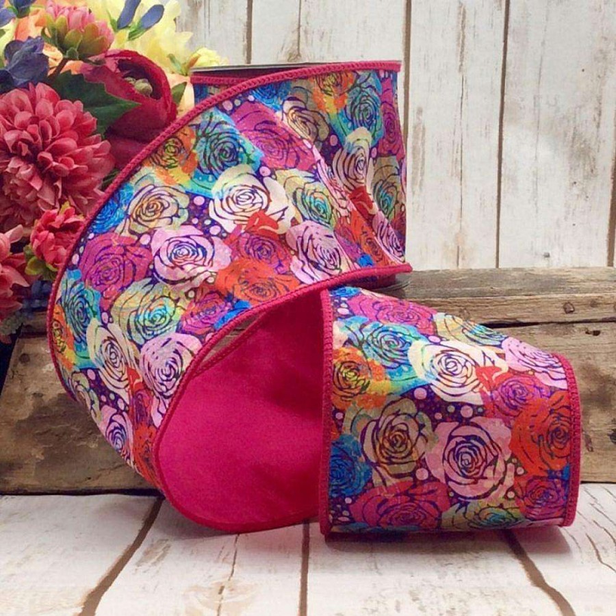 D. Stevens Ribbon | Colorful Wild Roses Ribbon, 4" X 10Yd