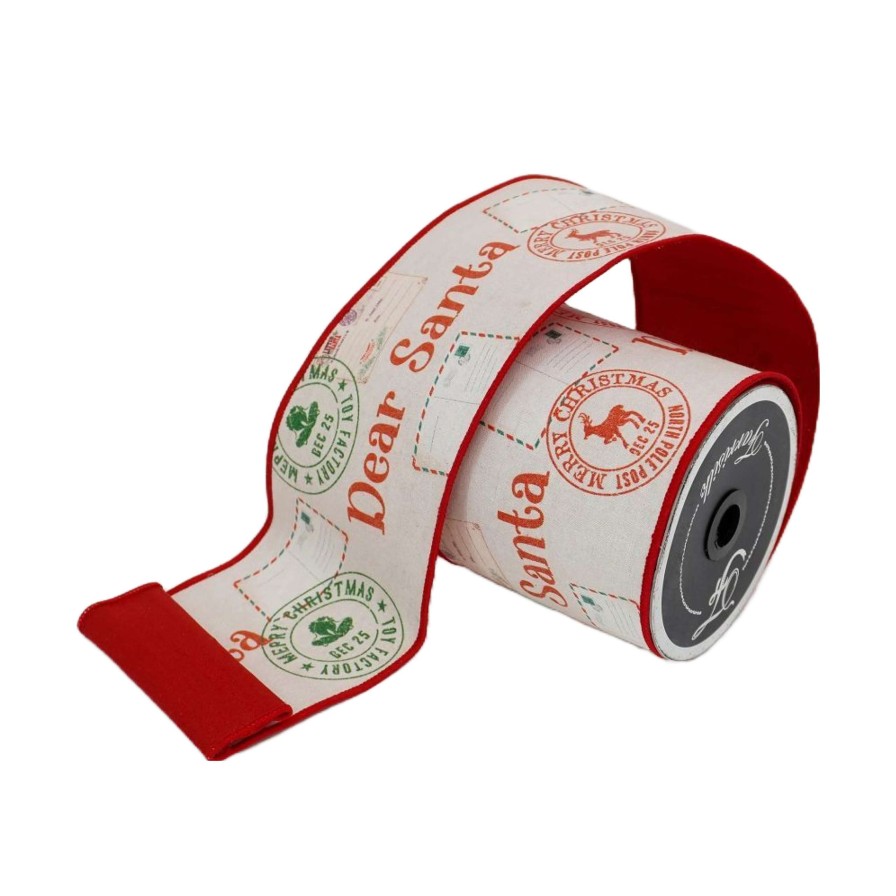 Farrisilk Ribbon | Red And Green Dear Santa Ribbon 4"X10Yd