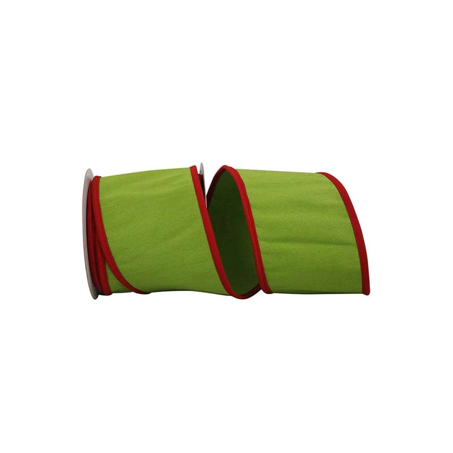 Reliant Ribbon Spring Ribbon | Lime With Red Border Ribbon, 4" X 5Yd