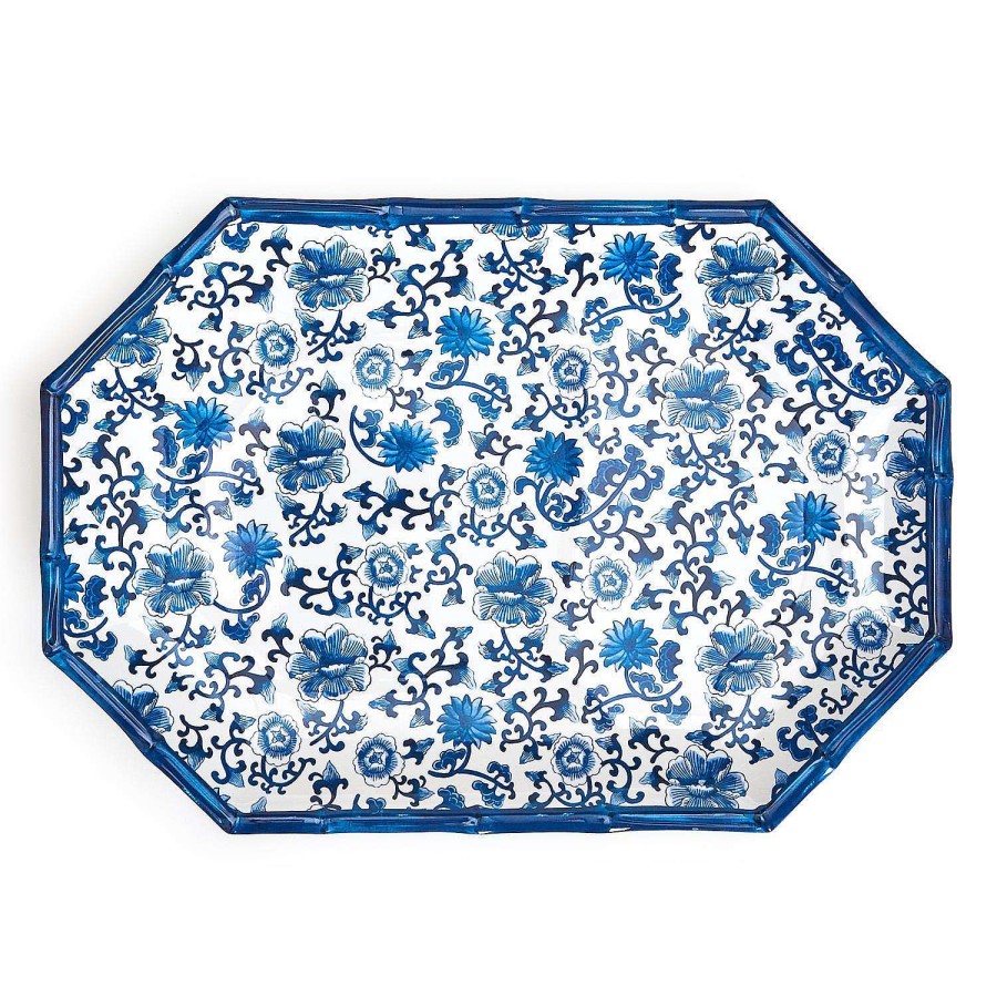 Two's Company Table Decor | Blue Floral Pattern Octagonal Serving Tray