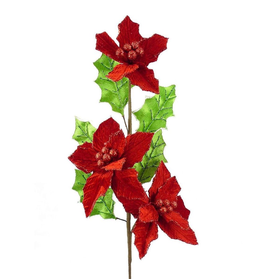 Liberty Floral Floral Decor | Velvet Poinsettia Holly Spray