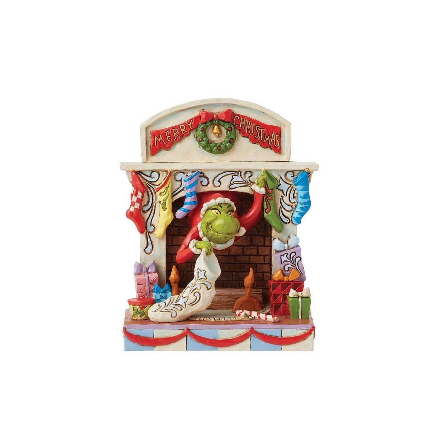 Department 56 Focal Points | Grinch Peaking Out Of Fireplace Figurine, Dept. 56 Village