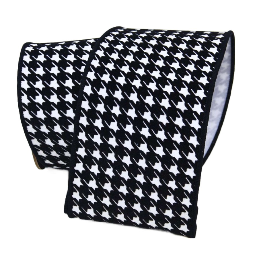 Farrisilk Ribbon | Black And White Houndstooth Ribbon 4"X10Yd