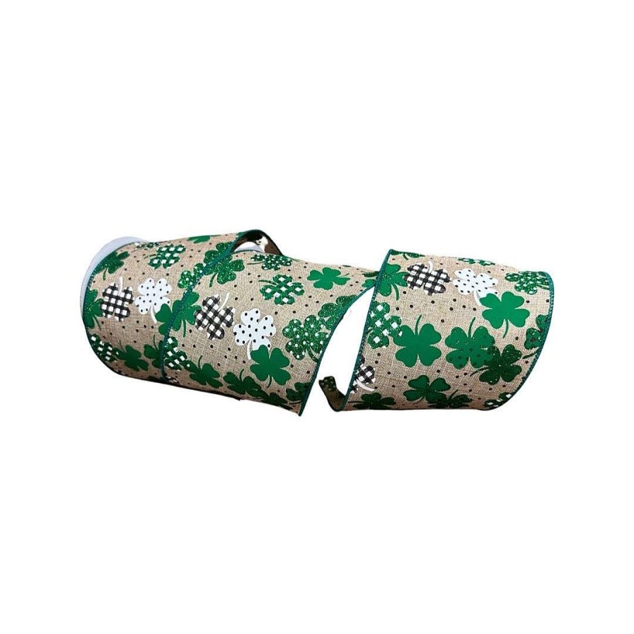 Craig Bachman Ribbon | Patterned Shamrocks Ribbon, 4" X 10Yd